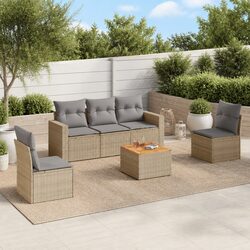 High-Quality 6 Piece Garden Sofa Set with Beige Cushions