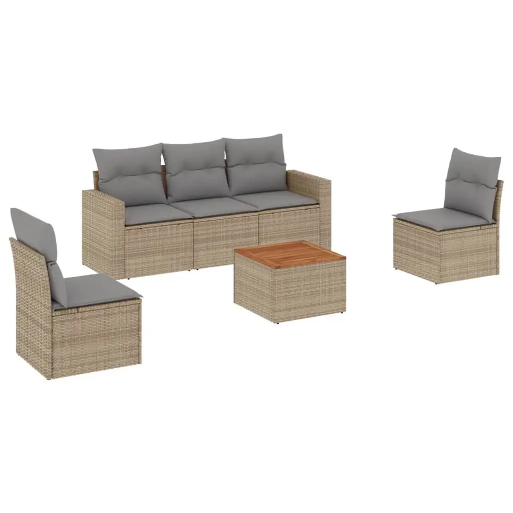 6 Piece Garden Sofa Set with Beige Cushions