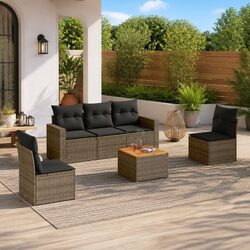 6 Piece Grey Garden Sofa Set for Outdoor Comfort