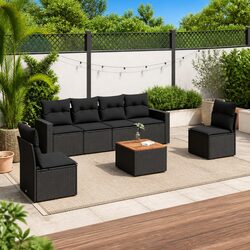 Modular 7 Piece Black Garden Sofa Set with Cushions