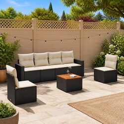 Quality 7 Piece Black Poly Rattan Garden Sofa Set