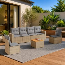Beige 7 Piece Outdoor Garden Sofa Set with Cushions