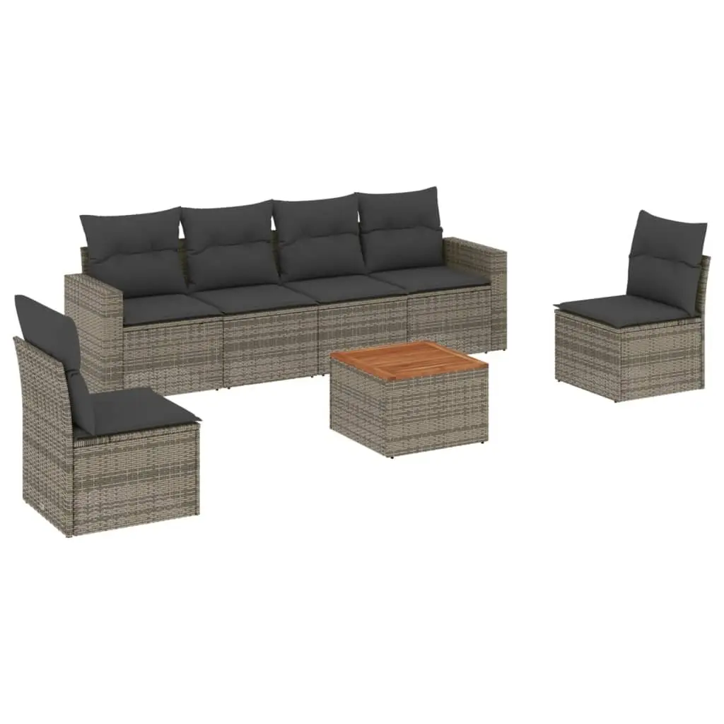 7-Piece Grey Poly Rattan Garden Sofa Set for Patio