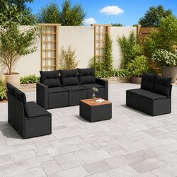 Black 8-Piece Poly Rattan Outdoor Garden Sofa Set