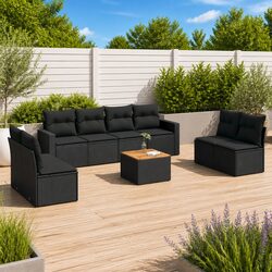 Sturdy 9 Piece Black Poly Rattan Garden Sofa Set