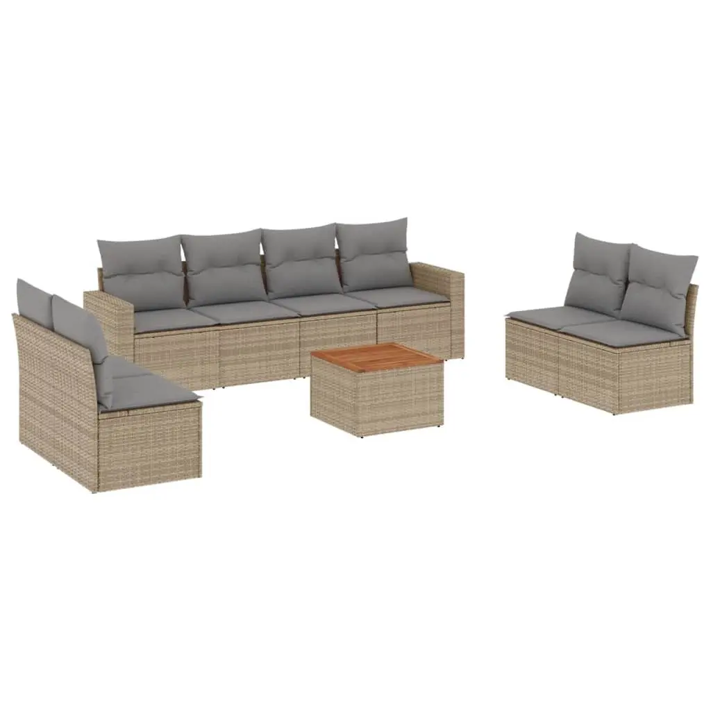 Garden Sofa Set PE Rattan 9 Piece Outdoor Furniture Lounge Suite Beige