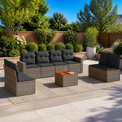 Durable 9 Piece Outdoor Garden Sofa Set with Grey Cushions