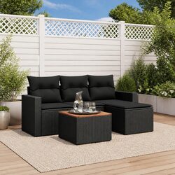 5 Piece Outdoor Garden Sofa Set with Cushions - Black