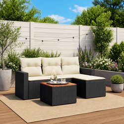 Black 5-Piece Modular Garden Sofa Set with Cushions