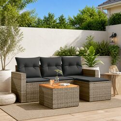 Premium 5 Piece Grey Garden Sofa Set with Cushions