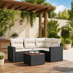5 Piece Black Garden Sofa Set with Cushions