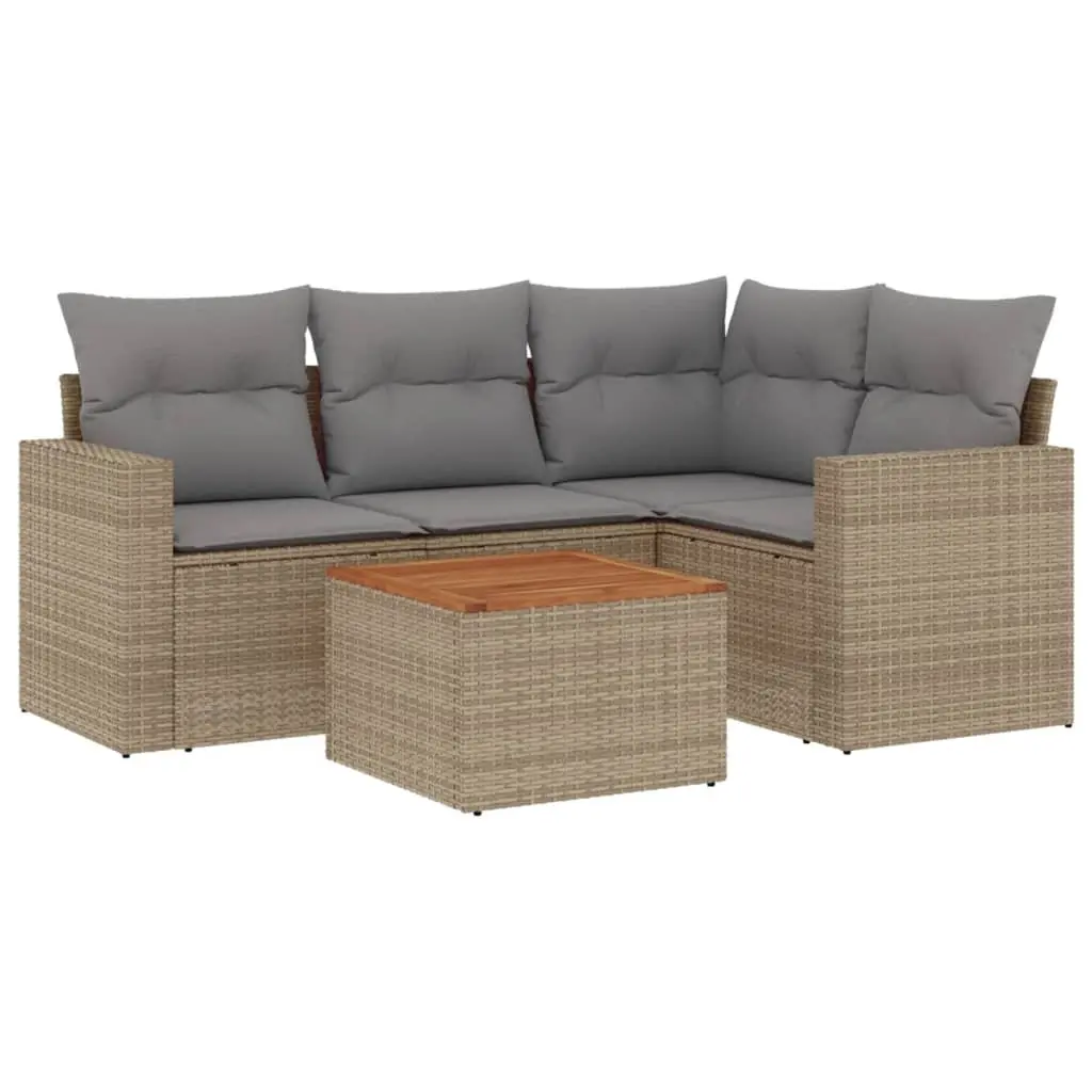 Garden Sofa Set PE Rattan 5 Piece Outdoor Furniture Patio Beige Cushions Modular
