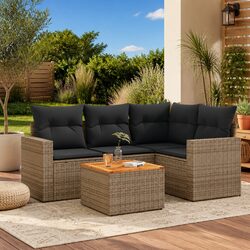 5-Piece Grey Rattan Garden Sofa Set for Outdoor Spaces
