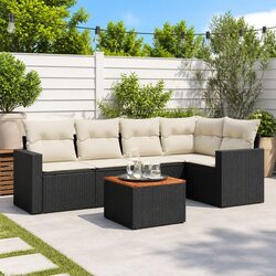 6-Piece Black Poly Rattan Garden Sofa Set