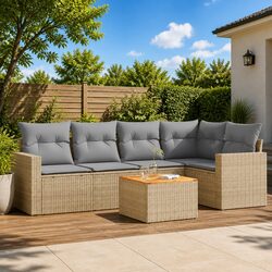 Sturdy 6 Piece Outdoor Rattan Sofa Set with Cushions