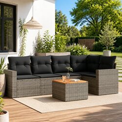 Durable 6 Piece Grey Garden Sofa Set for Outdoor Comfort