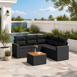6-Piece Black Garden Sofa Set with Cushions