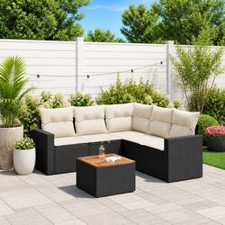 6-Piece Outdoor Garden Sofa Set in Black Poly Rattan