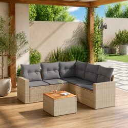 6-Piece Outdoor Garden Sofa Set in Beige Poly Rattan