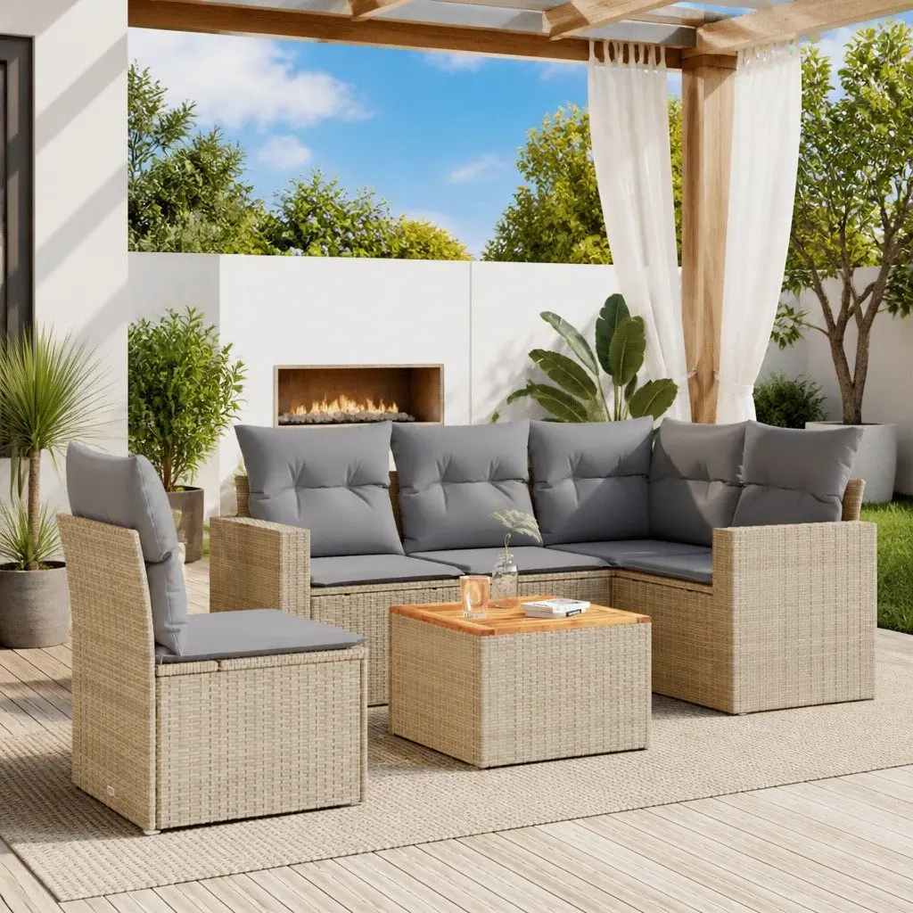 Garden Sofa Set PE Rattan 6 Piece Beige with Cushions