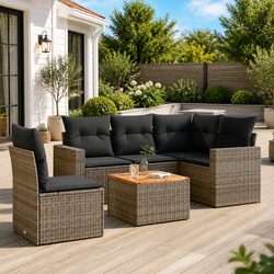 Durable 6 Piece Garden Sofa Set with Grey Poly Rattan