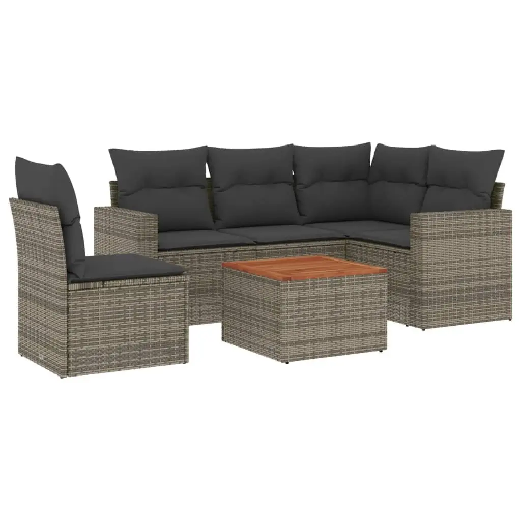 6 Piece Garden Sofa Set Poly Rattan Grey Outdoor Furniture Patio Lounge