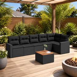Premium 7 Piece Outdoor Sofa Set with Cushions in Black