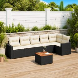 Premium 7 Piece Black Garden Sofa Set with Cushions