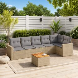 7-Piece Outdoor Garden Sofa Set with Cushions in Beige