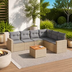 7-Piece Outdoor Garden Sofa Set with Cushions - Beige