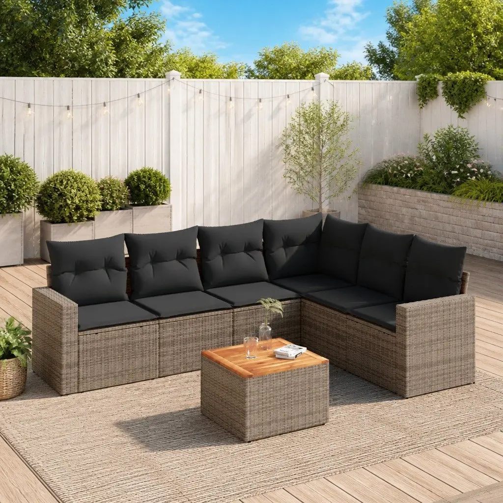 Grey Poly Rattan 7-Piece Garden Sofa Set