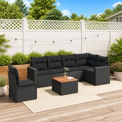 Black 7 Piece Modular Garden Sofa Set with Cushions