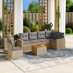 Beige 7 Piece Outdoor Garden Sofa Set with Cushions