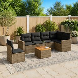 Stylish 7 Piece Grey Rattan Garden Sofa Set with Cushions