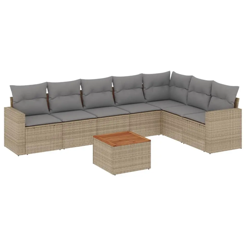 Garden Sofa Set PE Rattan 8 Piece Outdoor Furniture Beige Cushions Modular
