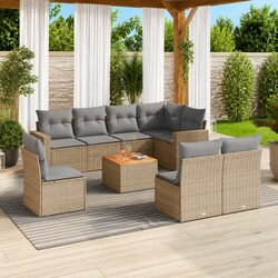 Beige 9-Piece Modular Rattan Garden Sofa Set