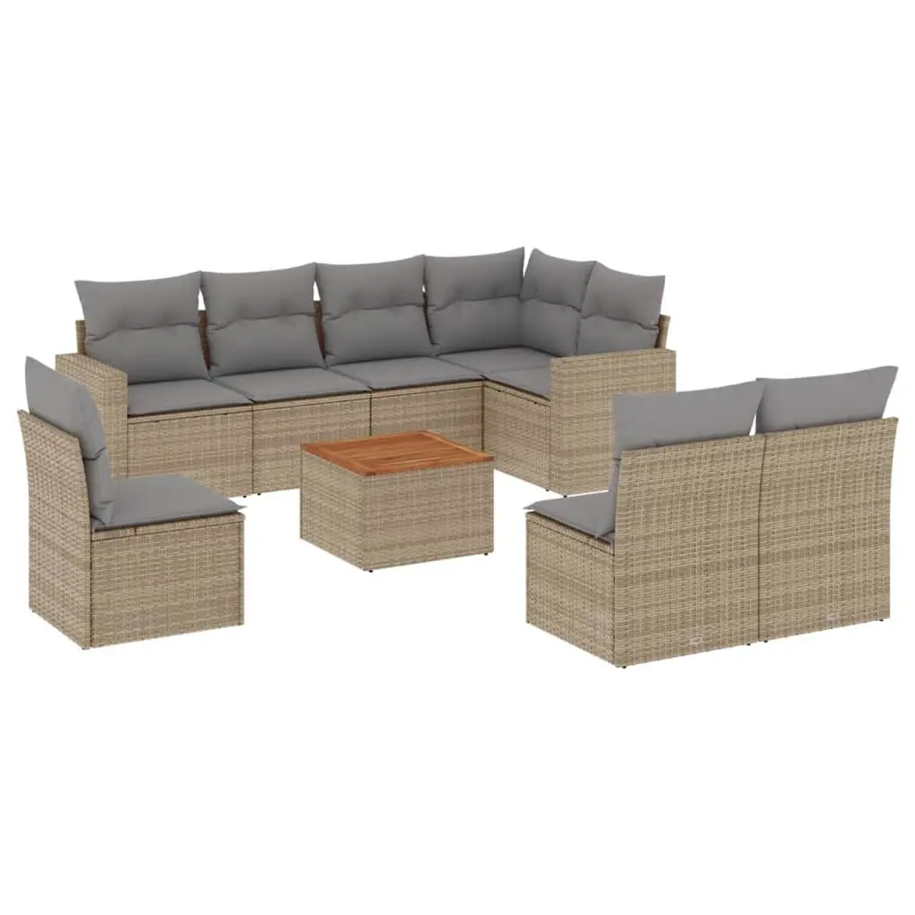 Beige 9-Piece Modular Rattan Garden Sofa Set