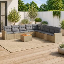 10-Piece Beige Outdoor Garden Sofa Set with Cushions
