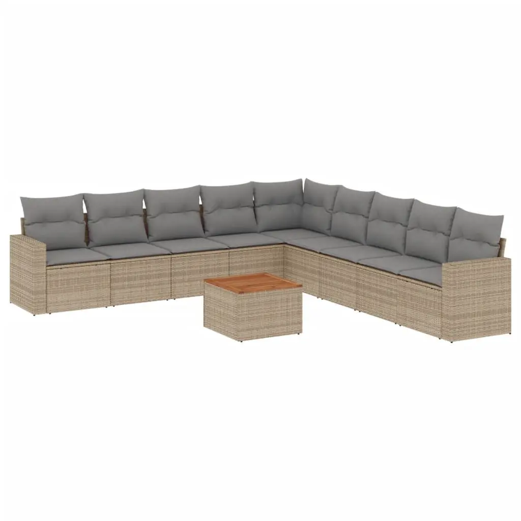 Garden Sofa Set PE Rattan 10 Piece Outdoor Furniture Beige with Cushions