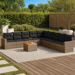 Sturdy 10 Piece Garden Sofa Set with Cushions in Grey