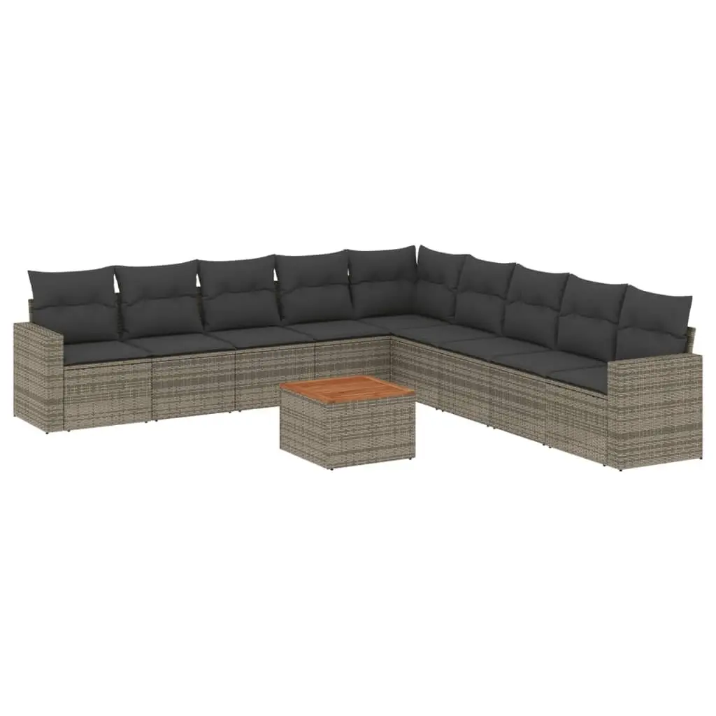 Garden Sofa Set PE Rattan 10 Piece Modular Outdoor Furniture Grey with Cushions