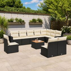 11 Piece Cushioned Garden Sofa Set in Black Rattan