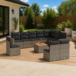Durable 11 Piece Grey Garden Sofa Set with Cushions