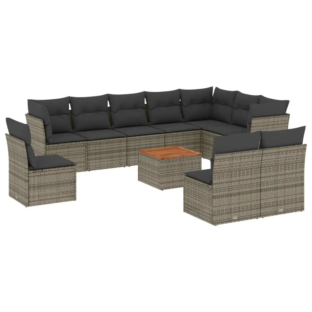 11 Piece Grey Garden Sofa Set with Cushions
