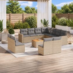 Sturdy 12 Piece Beige Garden Sofa Set with Cushions