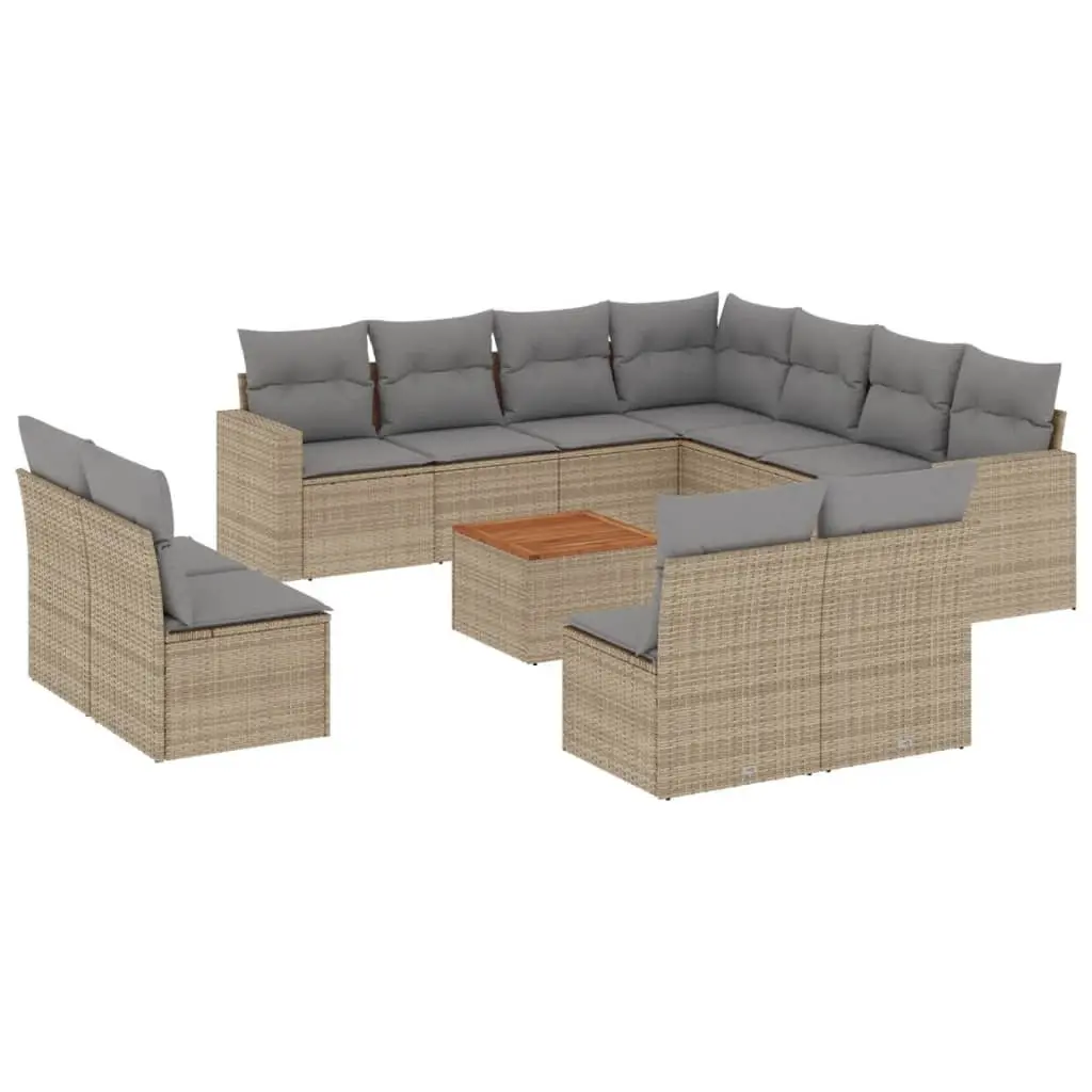 12 Piece Garden Sofa Set PE Rattan Beige Outdoor Furniture with Cushions