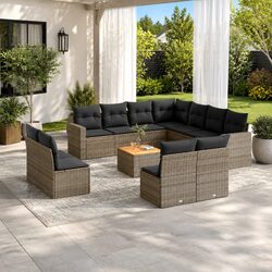 12-Piece Outdoor Garden Sofa Set in Grey Poly Rattan