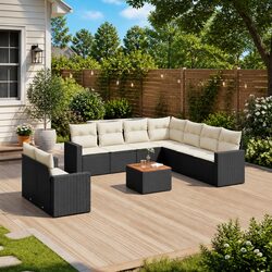 10 Piece Modular Garden Sofa Set with Acacia Wood Table