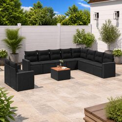 Sturdy 11 Piece Outdoor Sofa Set with Black Rattan