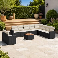 11 Piece Black Poly Rattan Garden Sofa Set with Cushions